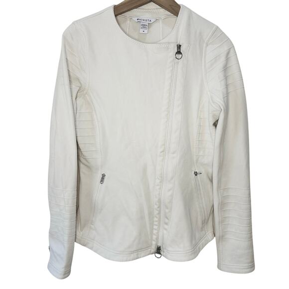 Athleta Magnolia White Moto Jacket Full Zip Fleece Lining Women's Size M - Picture 3 of 15